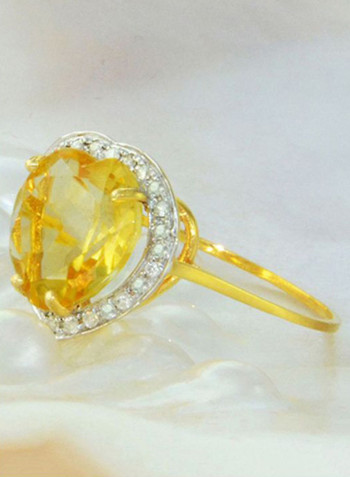 18 Karat Gold Diamond Studded Heart Cut Citrine Ring