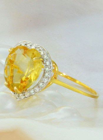 18 Karat Gold Diamond Studded Heart Cut Citrine Ring