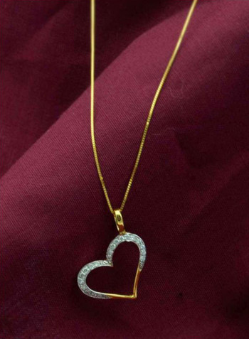 18 Karat Gold With Diamond Studded Heart Shape Pendant Necklace