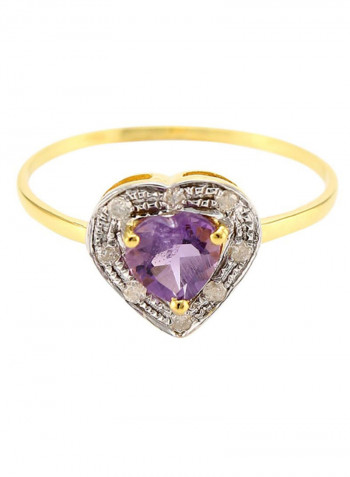 18K Gold Diamonds And Amethyst Ring 0.08 Carat