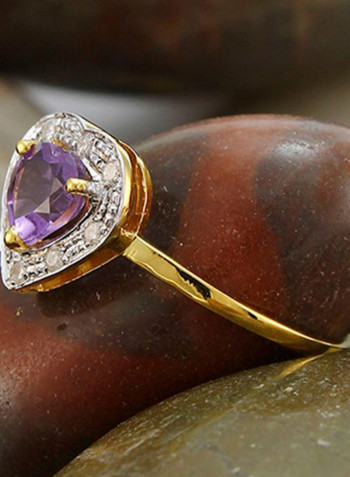 18K Gold Diamonds And Amethyst Ring 0.08 Carat