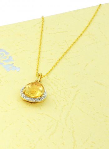 18K Gold Genuine Diamond Drop Cut Citrine Pendant Necklace 0.12 Carat