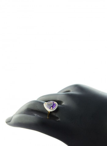 18 Karat Gold Genuine Diamond Drop Cut Amethyst Ring