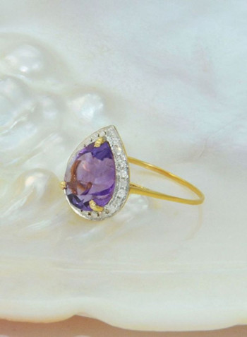 18 Karat Gold Genuine Diamond Drop Cut Amethyst Ring
