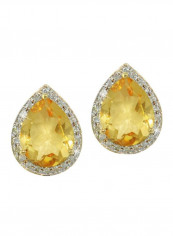 18 Karat Gold Genuine Diamond Drop Cut Citrine Earrings
