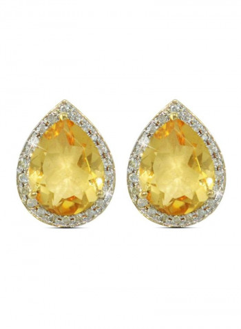 18 Karat Gold Genuine Diamond Drop Cut Citrine Earrings