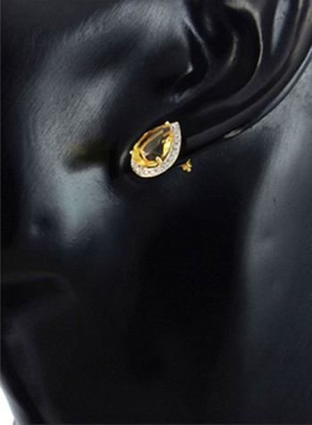 18 Karat Gold Genuine Diamond Drop Cut Citrine Earrings