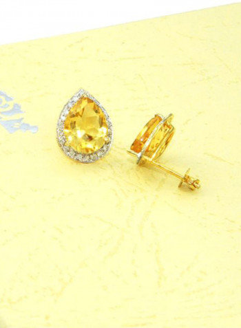 18 Karat Gold Genuine Diamond Drop Cut Citrine Earrings