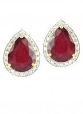 18 Karat Gold Genuine Diamond Drop Cut Ruby Earrings