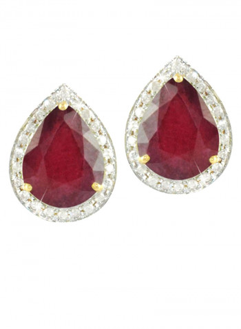 18 Karat Gold Genuine Diamond Drop Cut Ruby Earrings