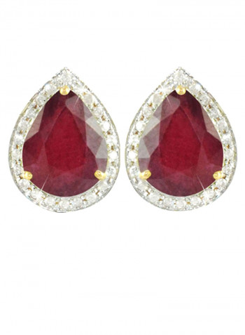 18 Karat Gold Genuine Diamond Drop Cut Ruby Earrings