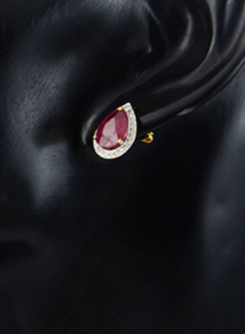 18 Karat Gold Genuine Diamond Drop Cut Ruby Earrings