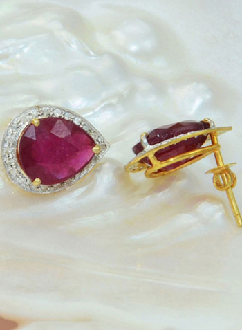 18 Karat Gold Genuine Diamond Drop Cut Ruby Earrings