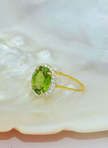 18 Karat Gold With Diamond Oval Cut Peridot Ring