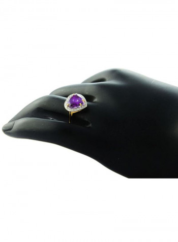 18 Karat Gold Heart Cut Amethyst Ring With Diamond
