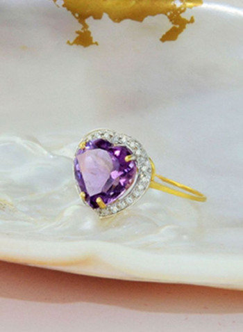 18 Karat Gold Heart Cut Amethyst Ring With Diamond