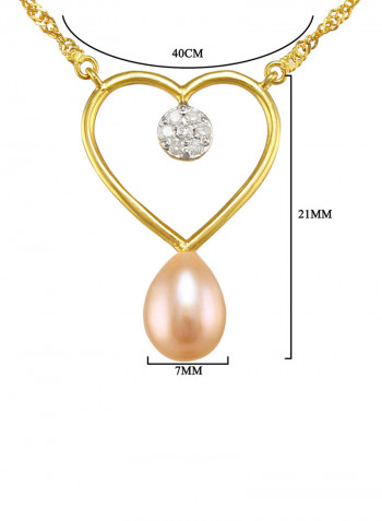 18 Karat Gold 0.07 ct Genuine Diamond And Pearl Heart Pendant Necklace