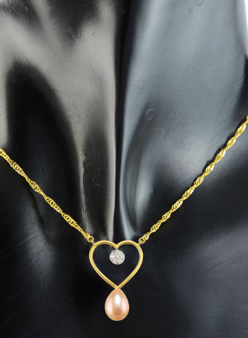 18 Karat Gold 0.07 ct Genuine Diamond And Pearl Heart Pendant Necklace
