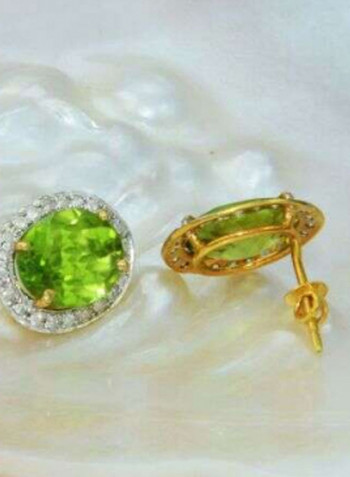 18 Karat Gold Genuine Oval Cut Peridot Genuine Diamonds Earrings