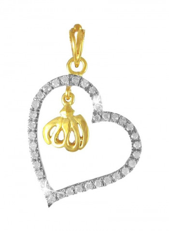 18 Karat Solid Gold Allah In The Heart 0.20Ct Diamond Pendant