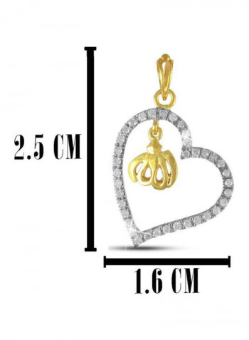 18 Karat Solid Gold Allah In The Heart 0.20Ct Diamond Pendant