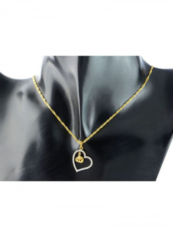 18 Karat Solid Gold Allah In The Heart 0.20Ct Diamond Pendant