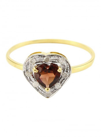 18K Gold 0.08 Carat Diamonds And Garnet Ring