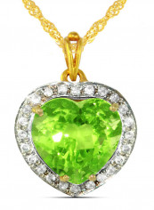 18K Gold Genuine Heart Cut Peridot Diamonds Necklace 0.14 Carat
