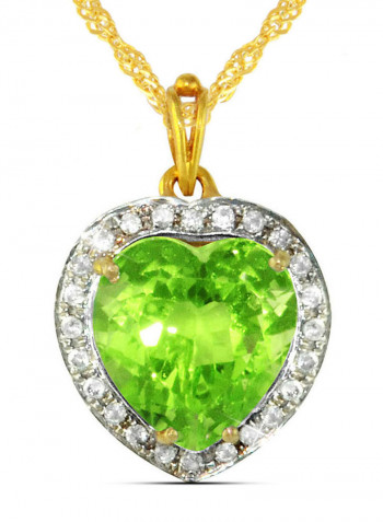 18K Gold Genuine Heart Cut Peridot Diamonds Necklace 0.14 Carat