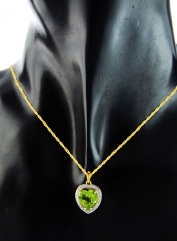 18K Gold Genuine Heart Cut Peridot Diamonds Necklace 0.14 Carat