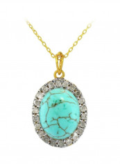 10 Karat Gold Turquoise And Diamond Studded Necklace