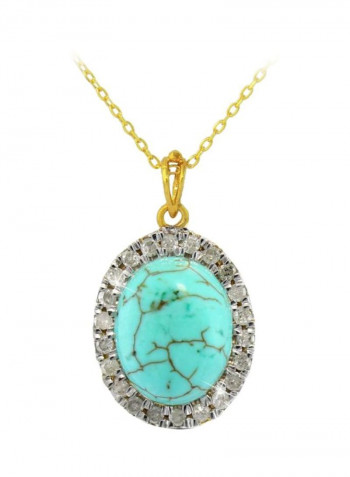 10 Karat Gold Turquoise And Diamond Studded Necklace