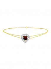 18 Karat Gold And Diamonds Garnet Heart Bracelet