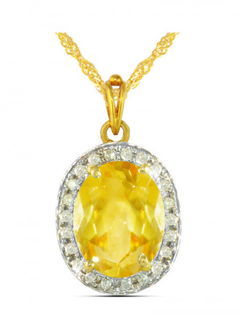 18K Gold Genuine Diamond Oval Cut Citrine Pendant Necklace 0.12 Carat