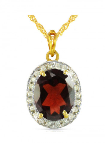 18K Gold Genuine Diamond Oval Cut Garnet Pendant Necklace 0.12 Carat