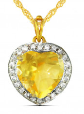 18K Gold Genuine Heart Cut Citrine Diamonds Necklace 0.14 Carat