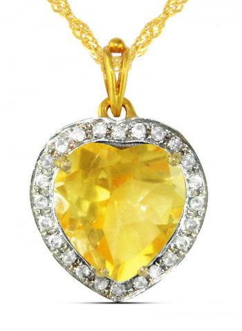 18K Gold Genuine Heart Cut Citrine Diamonds Necklace 0.14 Carat