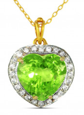 18K Gold Genuine Heart Cut Peridot Diamonds Necklace 0.14 Carat
