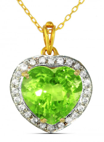 18K Gold Genuine Heart Cut Peridot Diamonds Necklace 0.14 Carat