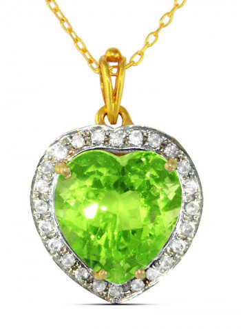 18K Gold Genuine Heart Cut Peridot Diamonds Necklace 0.14 Carat