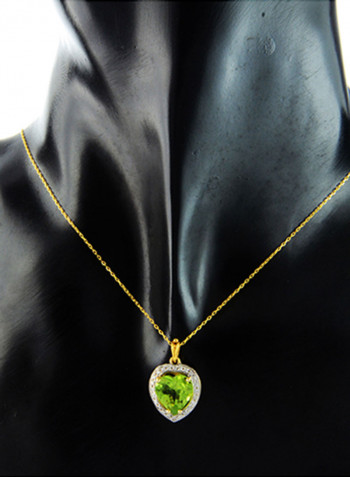 18K Gold Genuine Heart Cut Peridot Diamonds Necklace 0.14 Carat