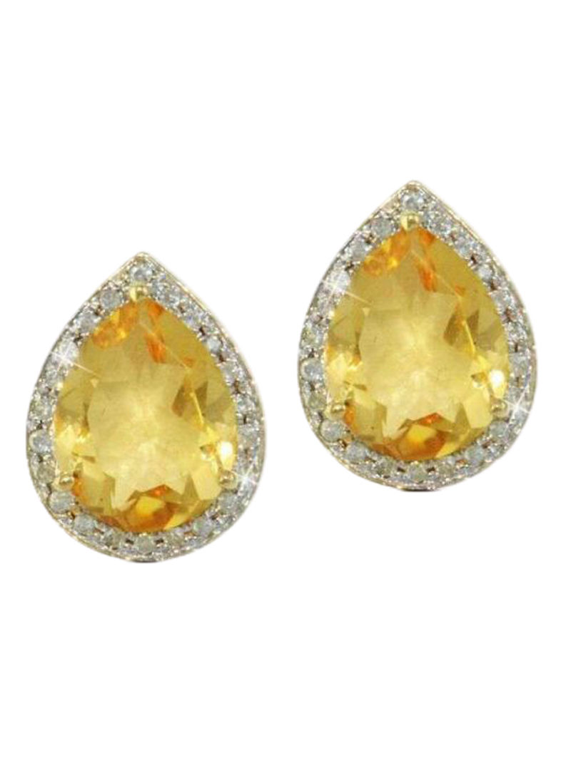 18 Karat Gold Drop Cut Citrine Diamonds Earrings