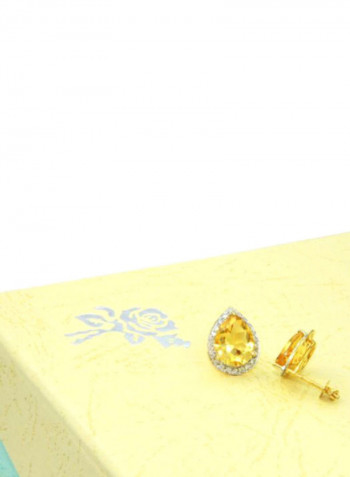 18 Karat Gold Drop Cut Citrine Diamonds Earrings