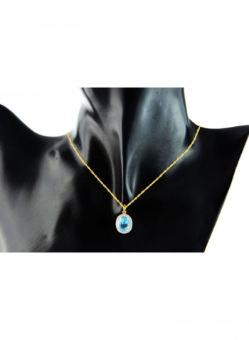 18k Gold 10mm Genuine Oval Cut Swiss Blue Topaz 0.12Ct Genuine Diamonds Necklace