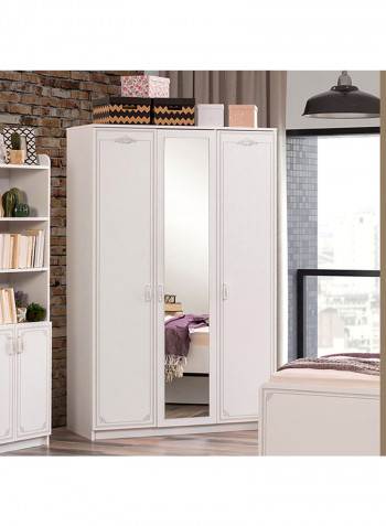 Flora 3-Door Wardrobe With 1 Mirror White 55.6x200x127cm