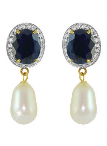 18 Karat Gold Diamond Oval Sapphire And Pearl Studded Earrings