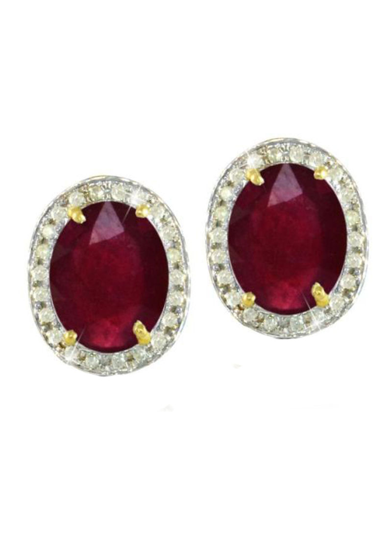 18 karat Gold With Ruby And Diamonds Earrings