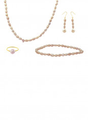 Set of 4 18 Karat Gold Pearl Beads Necklace Bracelet Earrings and Ring