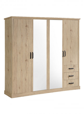 4-Door And 3-Drawer Wardrobe With 2-Mirrors Brown 224 x 214 x 58centimeter