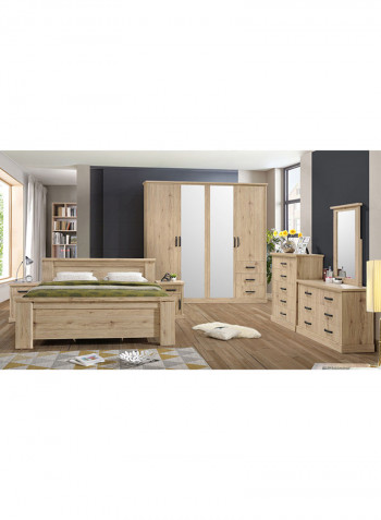 4-Door And 3-Drawer Wardrobe With 2-Mirrors Brown 224 x 214 x 58centimeter